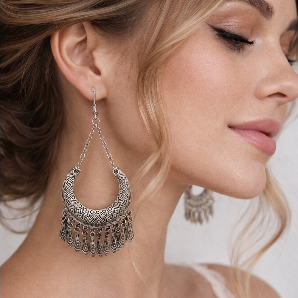 Boho‎ Chic- Silver Dangle Earrings